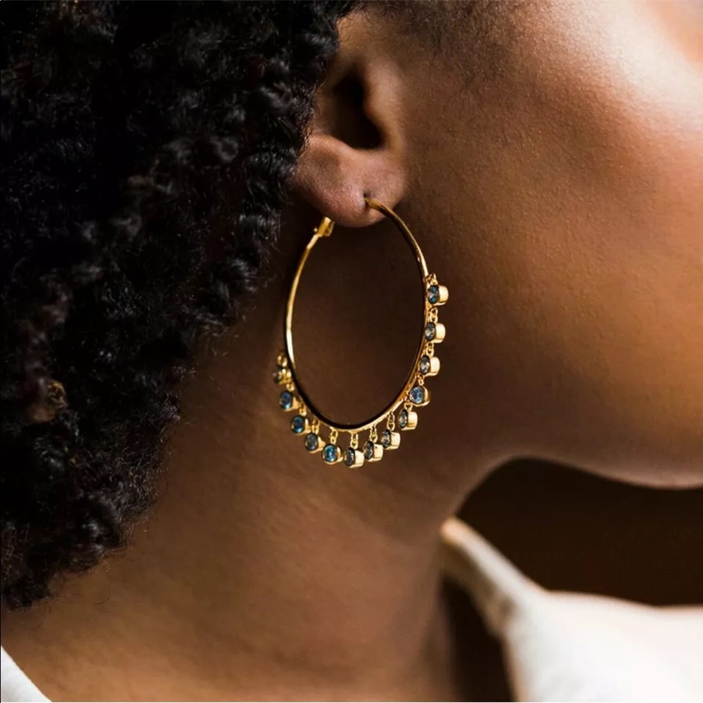 New 18k Yellow Gold Plated Hoop Earrings Personalized Cubic Zirconia Jewelry - Picture 4 of 7